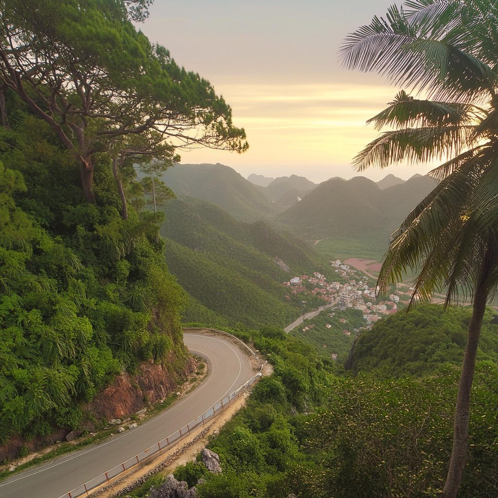 Vietnam mountain road at sunset